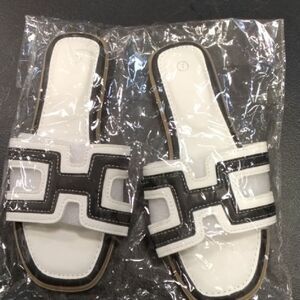White And Black Slide Sandels